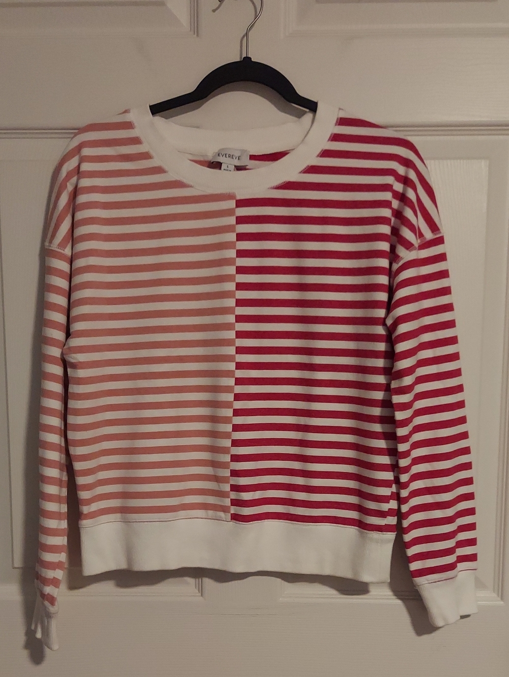 Evereve Two-Tone Striped Crewneck Sweater — Pink & Red